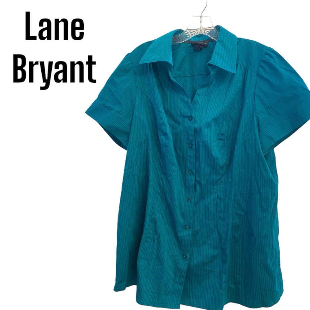 Lane Bryant Fitted Stretchy Button up Teal blouse sz 18
